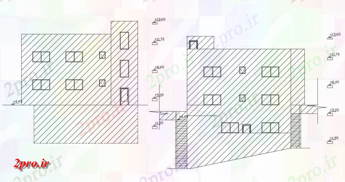 دانلود نقشه مسکونی  ، ویلایی ، آپارتمان    جلو و عقب نما (کد47882)