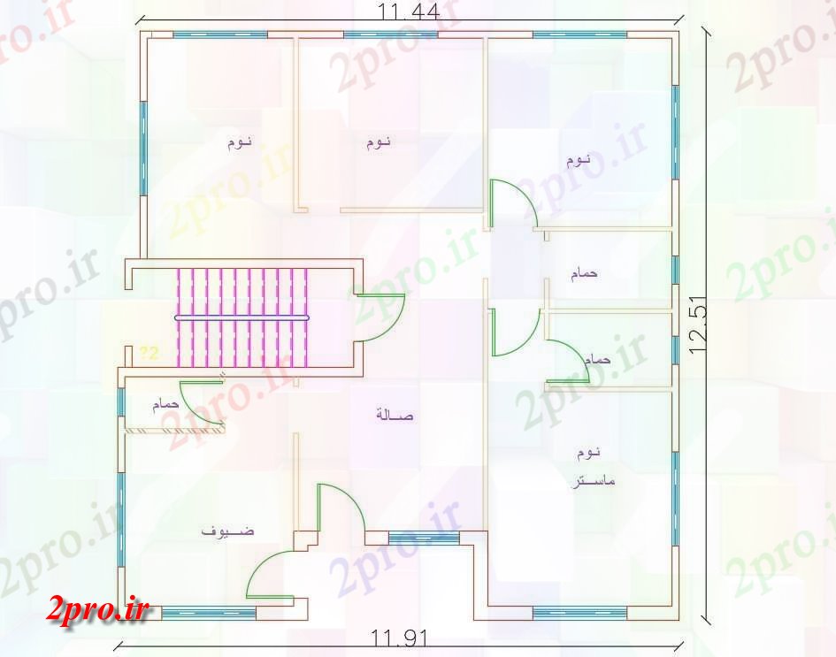 دانلود نقشه مسکونی  ، ویلایی ، آپارتمان  X 12 متر 3 BHK نمونه خانه (کد47929)