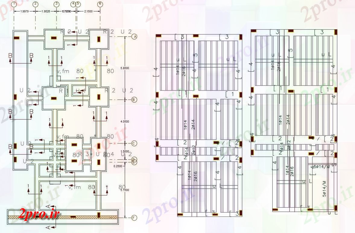 دانلود نقشه جزئیات ستون توسط 55 پا ستون خانه جای پای و دال نوار طراحی (کد47930)