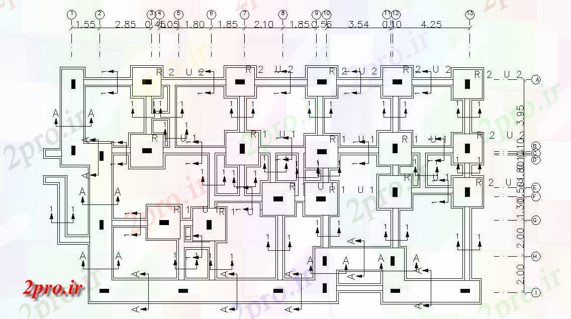 دانلود نقشه جزئیات ستون مسکن ساختمان بنیاد (کد47952)