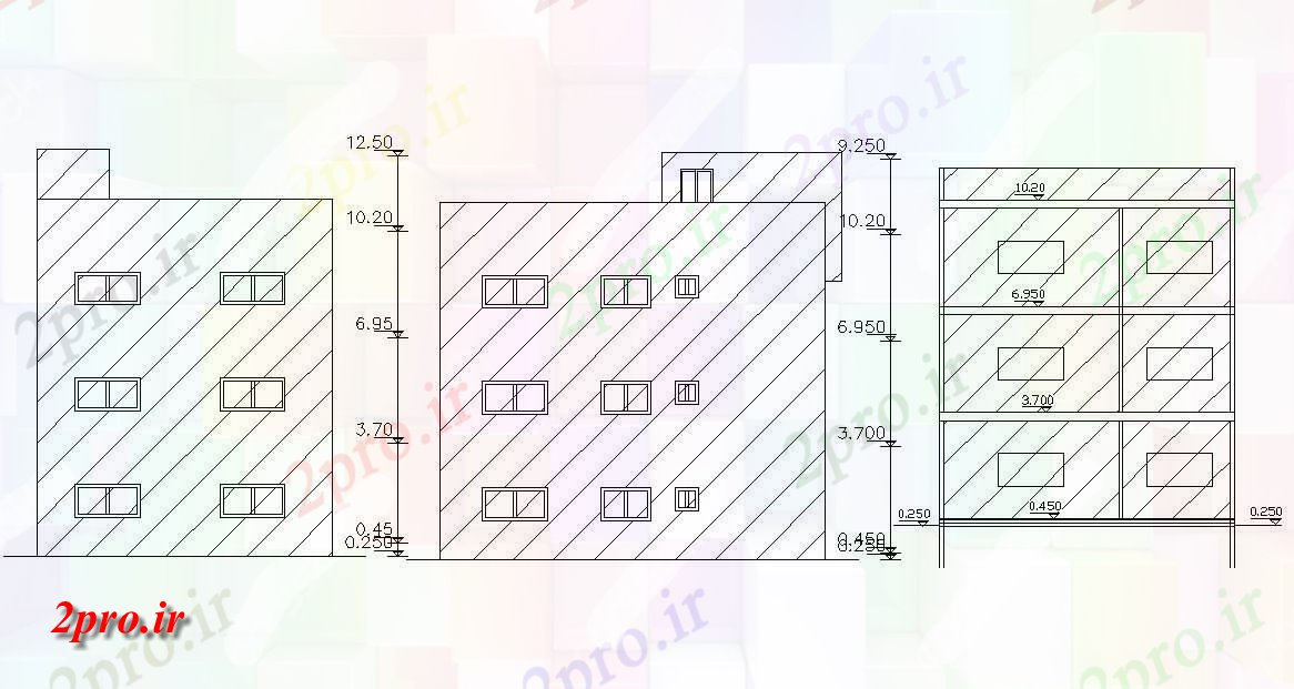 دانلود نقشه مسکونی  ، ویلایی ، آپارتمان  G + 2 آپارتمان   نما و بخش طراحی  نشیمن (کد47986)