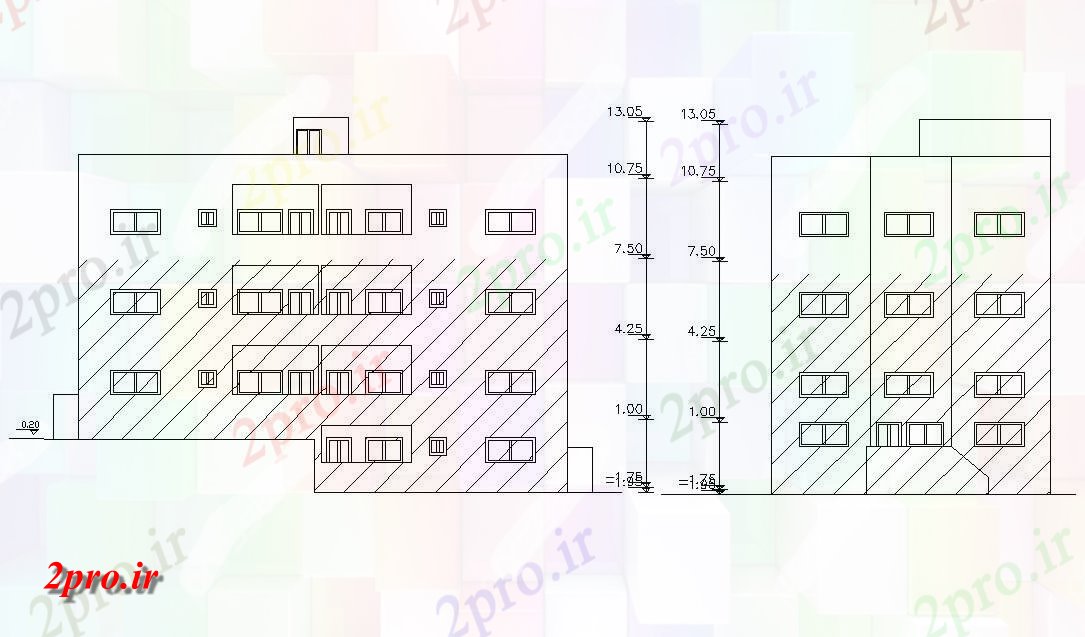 دانلود نقشه مسکونی  ، ویلایی ، آپارتمان  آپارتمان چند سطحی نما طراحی   (کد47998)