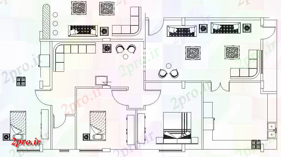 دانلود نقشه مسکونی  ، ویلایی ، آپارتمان  مبله اقامت   چیدمان نشیمن (کد48011)