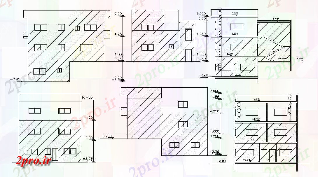 دانلود نقشه مسکونی  ، ویلایی ، آپارتمان  آپارتمان طراحی بخشی نمای   (کد48063)