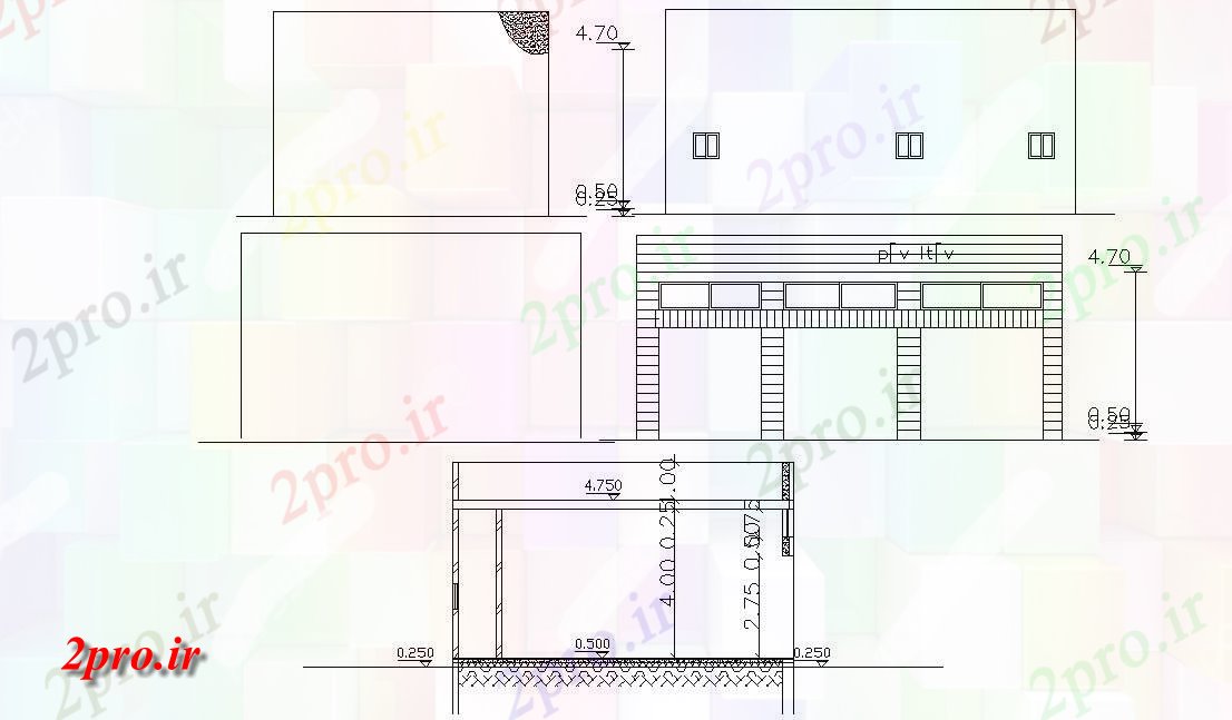 دانلود نقشه ساختمان اداری - تجاری - صنعتی بخش ساختمان و نما طراحی   (کد48078)