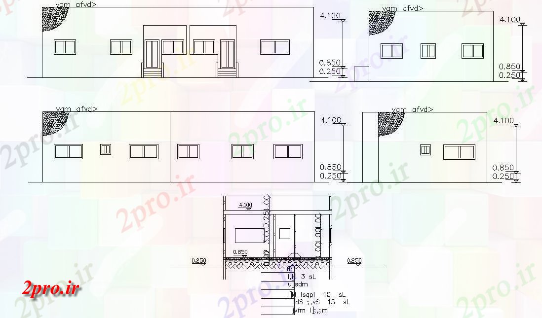 دانلود نقشه مسکونی  ، ویلایی ، آپارتمان  تک طبقه خانه بخش و نما   (کد48091)