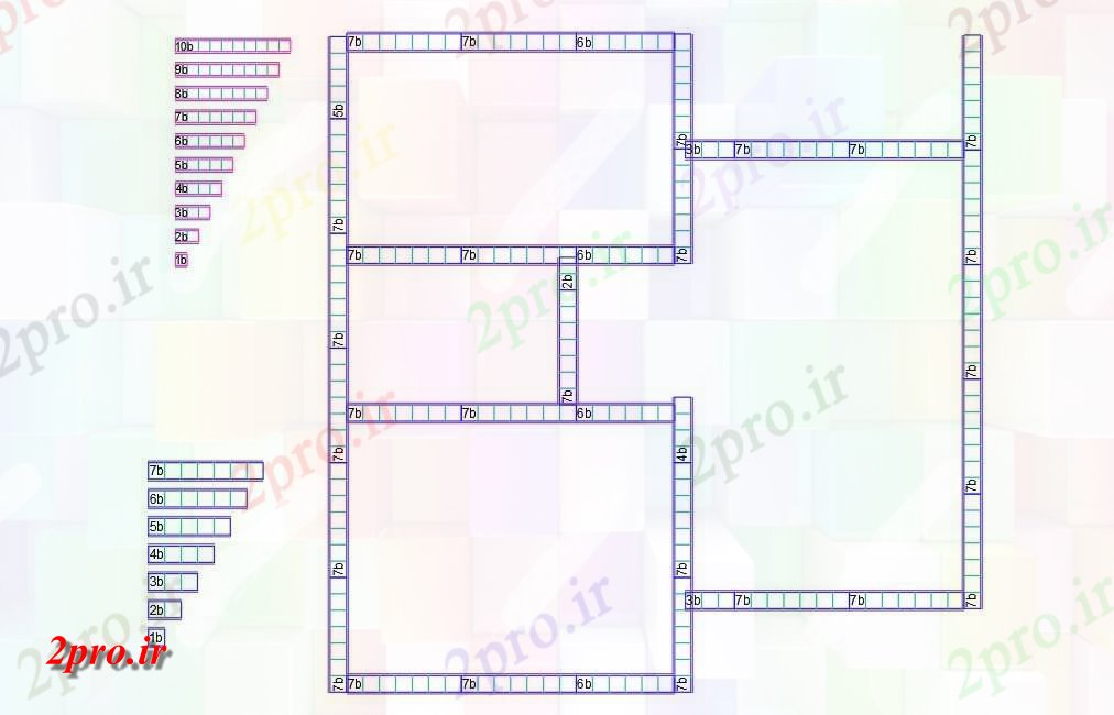 دانلود نقشه بلوک در و نرده های دیوار ICF فرم برنامه ریزی برای خانه  نشیمن (کد48169)