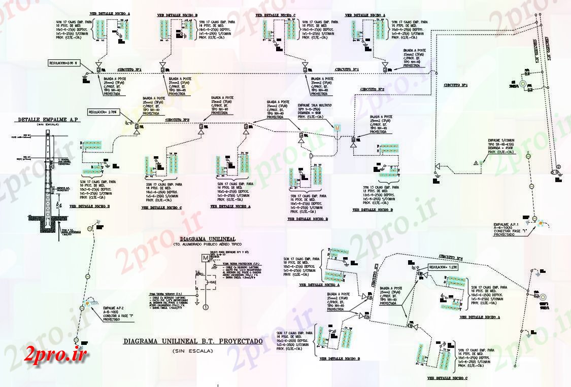 دانلود نقشه تاسیسات برق   پروژه Unilineal نمودار  (کد48193)