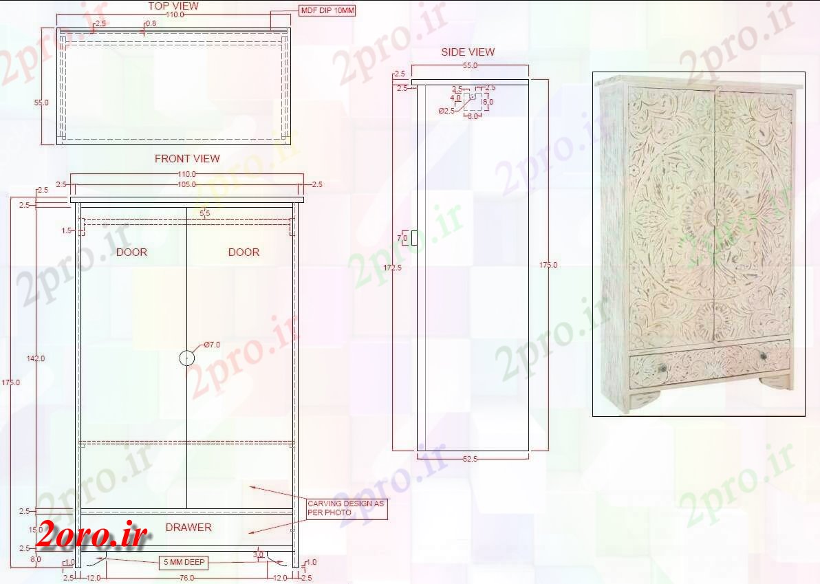 دانلود نقشه کمد دیواری لباس گنجه طراحی با بارگزاری تصویر، مجانی بلوک (کد48200)