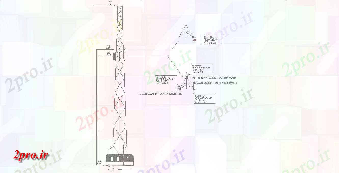 دانلود نقشه تاسیسات برق شبکه تلفن طراحی برج نما و آنتن جزئیات،    کنید (کد48220)