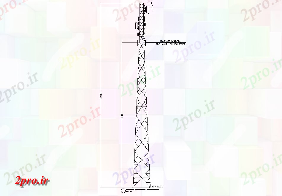 دانلود نقشه تاسیسات برق نما شبکه تلفن دیاگرام برج،    (کد48221)