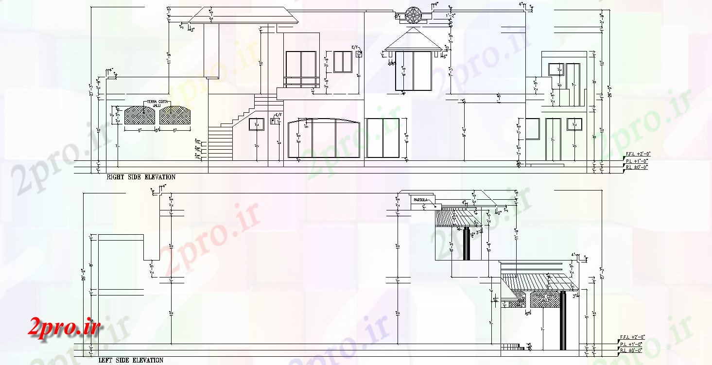 دانلود نقشه مسکونی  ، ویلایی ، آپارتمان  ر و سمت چپ طراحی نمای از خانه G + 1 موجود  طراحی آن  هستند (کد48244)