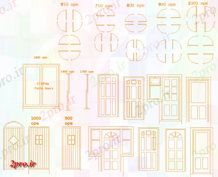 دانلود نقشه جزئیات طراحی در و پنجره  دوازده نوع مختلف از بخش درب های چوبی و جزئیات نما موجود  طراحی  آن  (کد48269)