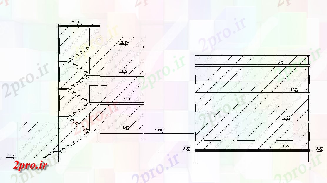 دانلود نقشه خانه های کوچک ، نگهبانی ، سازمانی -   سه طبقه ساختمان بخش  (کد48280)