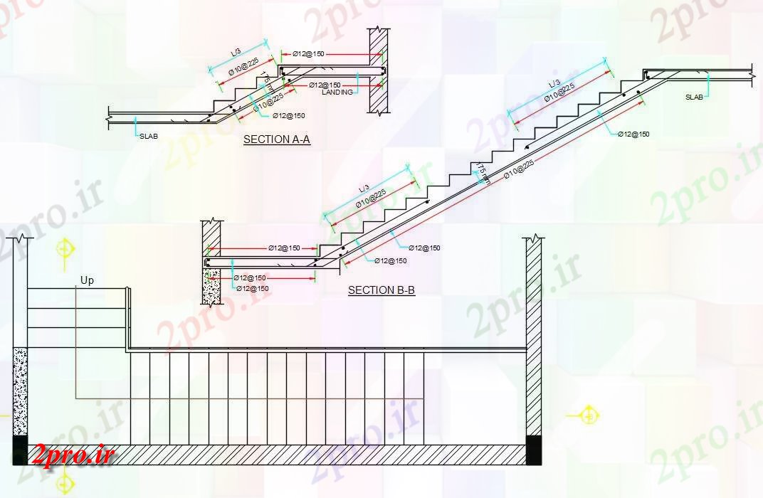 دانلود نقشه پلان مقطعی راه پله بخش طراحی   (کد48285)