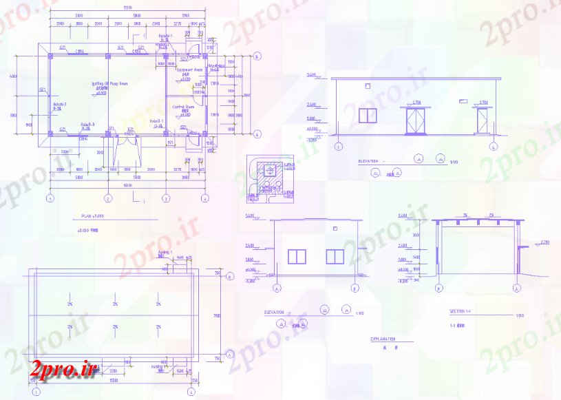 دانلود نقشه طراحی جزئیات ساختار  اتوکد پمپ روغن 15500X7800mm اشتعال طبقات ساختمان، بخش و نما design (کد48307)