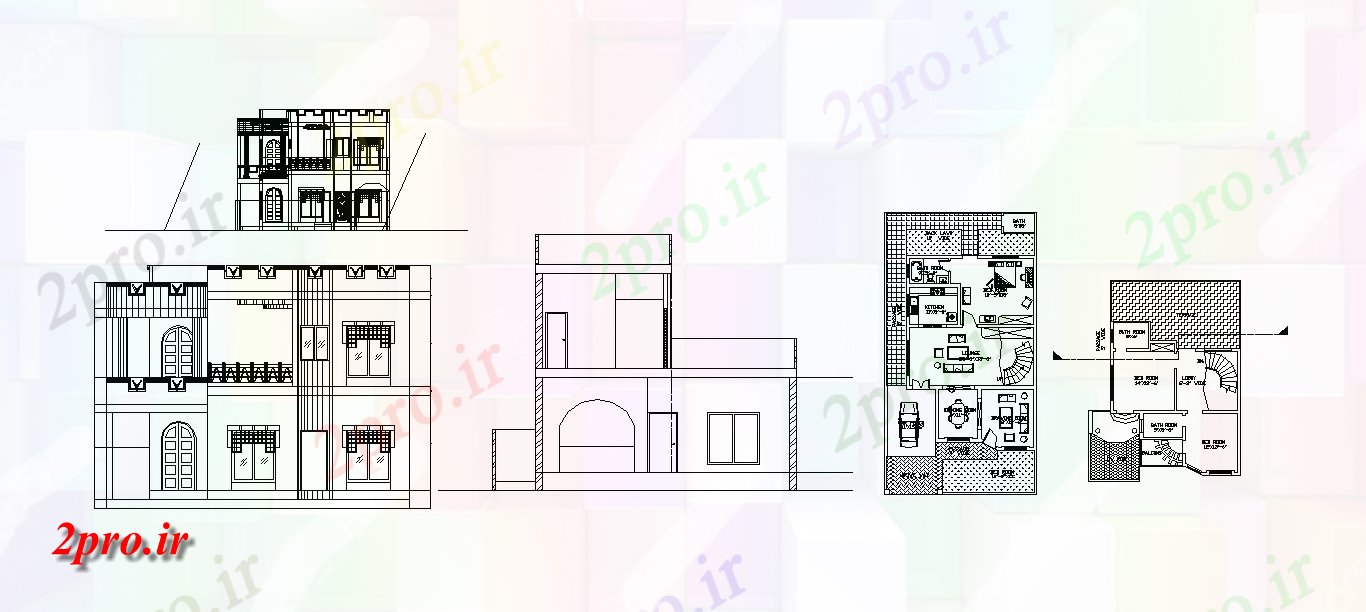 دانلود نقشه مسکونی  ، ویلایی ، آپارتمان  دو خوابه طرحی G + 1 خانه با بخش و نما اتوکد    (کد48334)