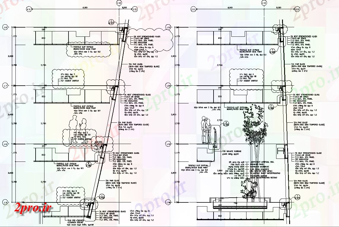 دانلود نقشه پلان مقطعی دیوار برج خارجی جزئیات جزئیات بخش جزئی  (کد48392)