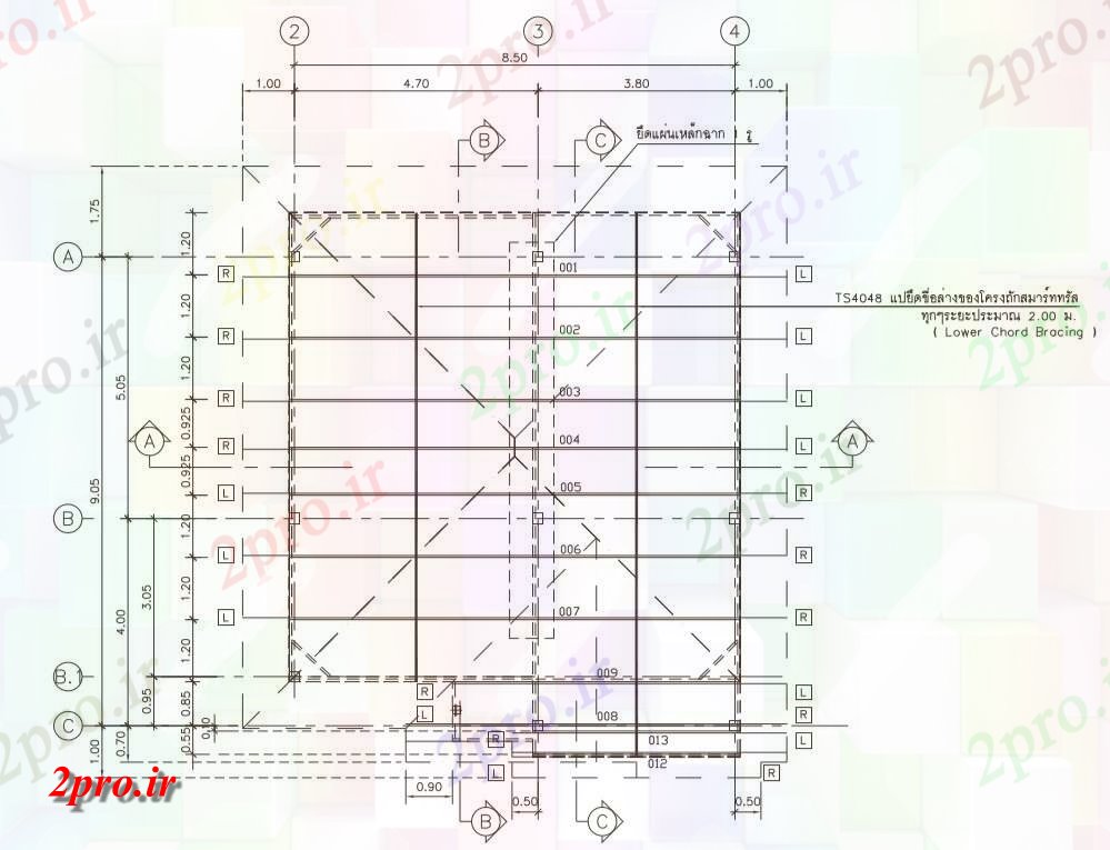 دانلود نقشه پلان مقطعی اتوکد نشان می دهد  طراحی جزئیات این 105x118 متر تقویت بخش سقف طرح (کد48425)