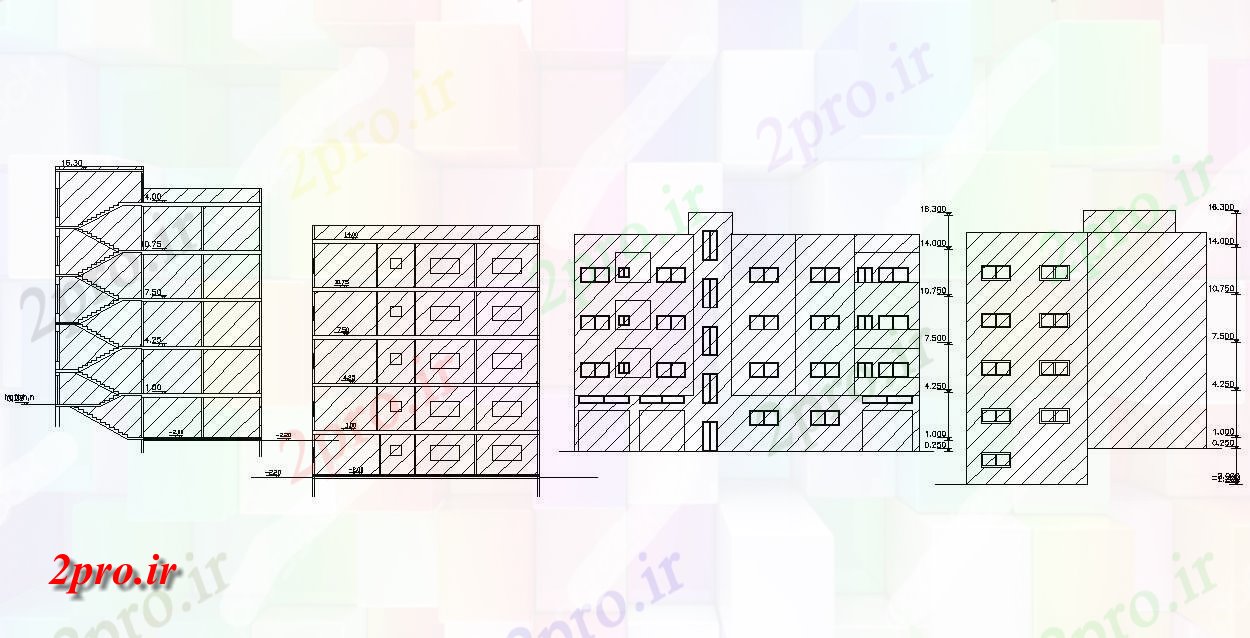 دانلود نقشه مسکونی  ، ویلایی ، آپارتمان  منظم چه سطحی آپارتمان   نما و بخشی نشیمن (کد48455)