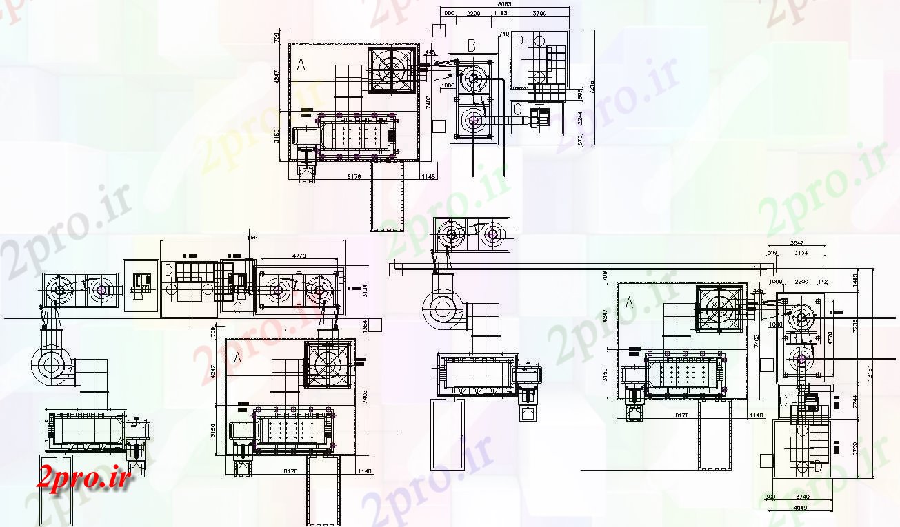 دانلود نقشه پلان مقطعی طراحی  نشان دادن جزئیات مربوط به طرحی بخش از دستگاه های کارخانه،   (کد48499)