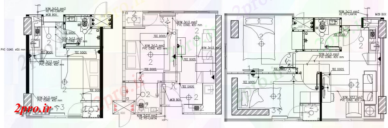 دانلود نقشه مسکونی  ، ویلایی ، آپارتمان    را نشان می دهد  جزئیات این 2bhk   house (کد48521)