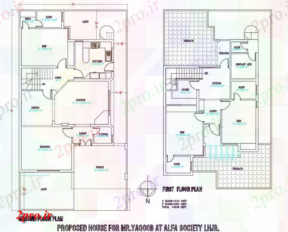 دانلود نقشه مسکونی  ، ویلایی ، آپارتمان    دو بعدی  نشیمن نشان می دهد طرحی 35'X65 'G + 1 خانه دو بعدی      دو بعدی  (کد48571)