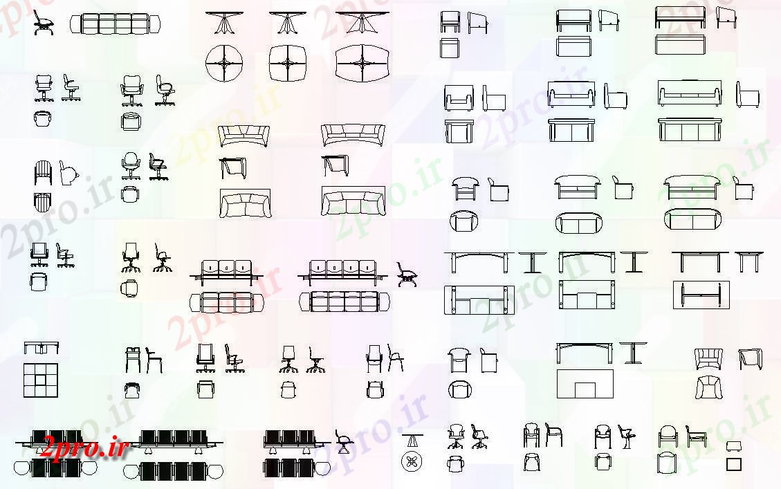 دانلود نقشه بلوک مبلمان  های اتوکد دو بعدی   نشیمن نشان دادن انواع مختلف صندلی، مبلمان نشیمن    (کد48582)