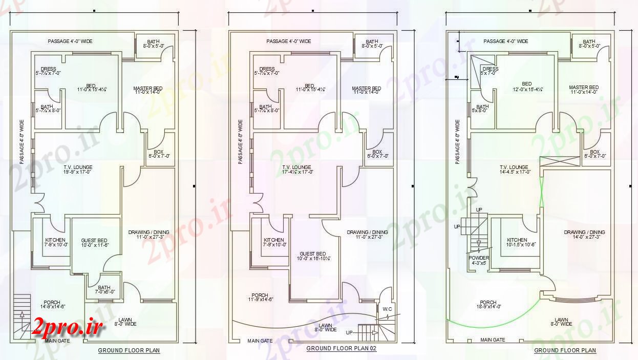 دانلود نقشه مسکونی  ، ویلایی ، آپارتمان  اتوکد  دو بعدی  انواع  shows3 از دو طرحی BHK خانه اتوکد  files   35'X65 (کد48628)