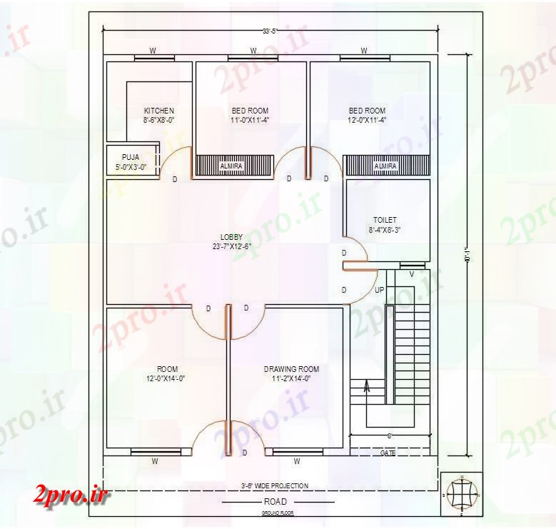 دانلود نقشه مسکونی  ، ویلایی ، آپارتمان  X 40 فوت خانه زمین  طرحی طبقه  (کد48659)