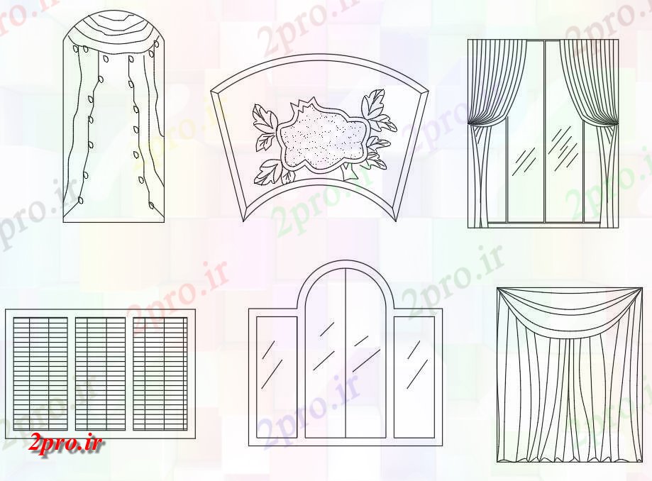 دانلود نقشه جزئیات طراحی در و پنجره   پنجره و پرده نشیمن  (کد48697)