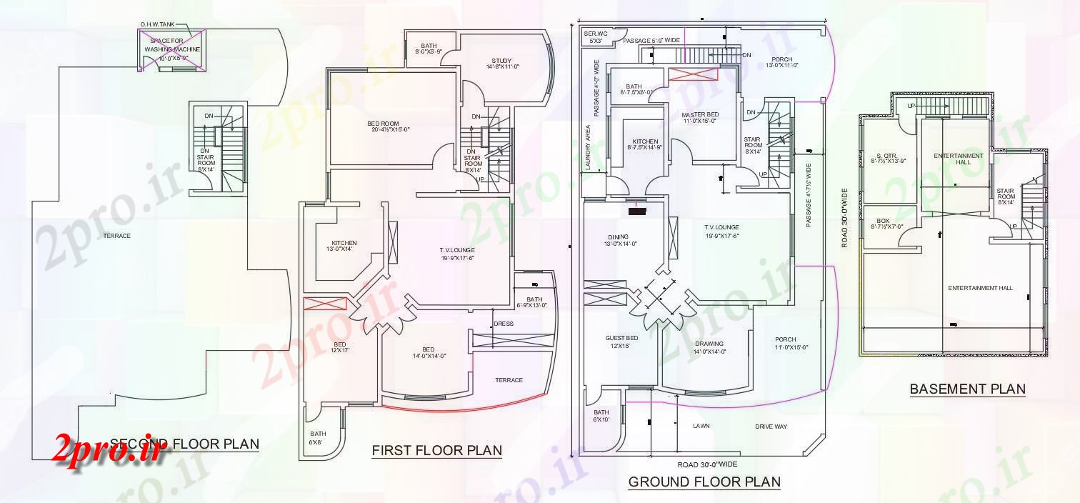 دانلود نقشه مسکونی  ، ویلایی ، آپارتمان    دو بعدی  از 40'X70، 2BHK G + 1 خانه طراحی،    (کد48710)