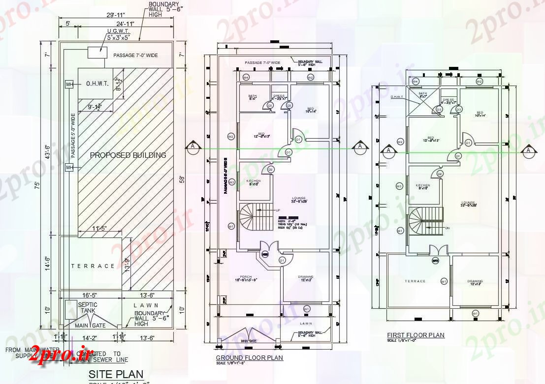 دانلود نقشه مسکونی  ، ویلایی ، آپارتمان    از 2BHK G + 1 سایت و مجلس طراحی،    (کد48715)