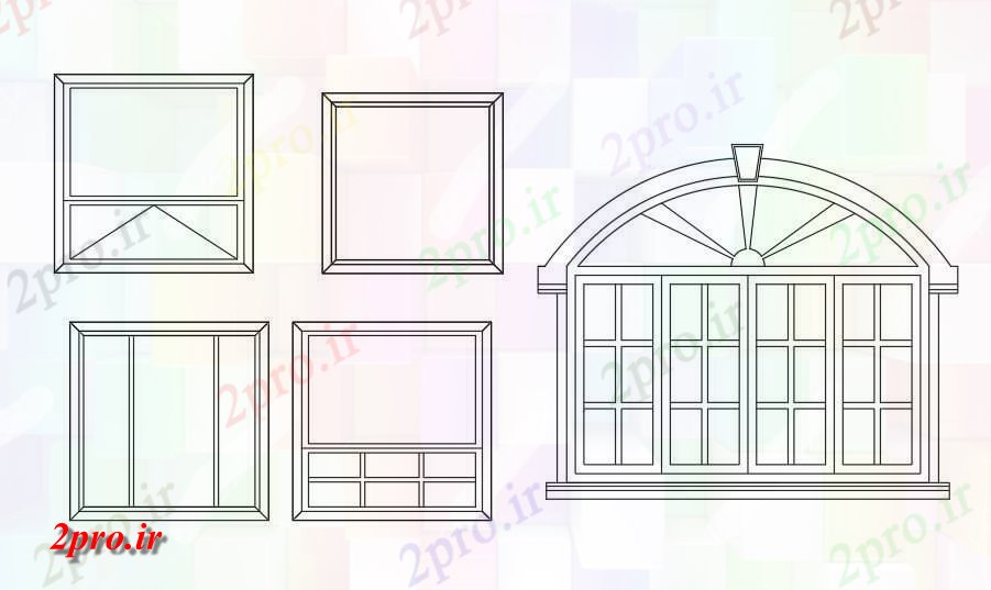دانلود نقشه جزئیات طراحی در و پنجره   شامل طراحی نمای از زیبا قوس پنجره و ونتیلاتور بلوک   (کد48818)