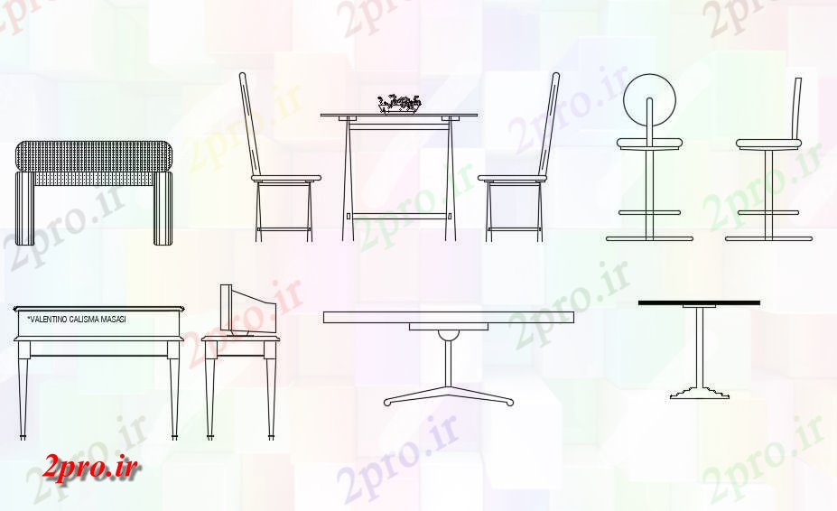 دانلود نقشه بلوک میز و صندلی میز و صندلی بلوک سمت نمای به  (کد48827)