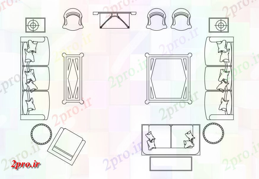 دانلود نقشه بلوک مبلمان  اتوکد دو بعدی : رسم داشتن جزئیات از سبک های مختلف صندلی و بلوک جدول طراحی نما،   (کد48841)