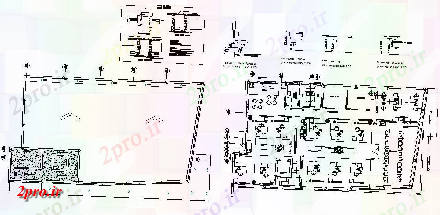دانلود نقشه پلان مقطعی   از ساختمان اداری طرحی طبقه و طراحی مبلمان،   (کد48874)