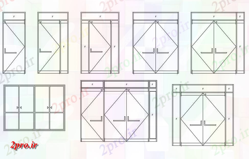 دانلود نقشه بلوک مبلمان چوبی مبلمان درب و کمد لباس جلو نما  (کد48878)