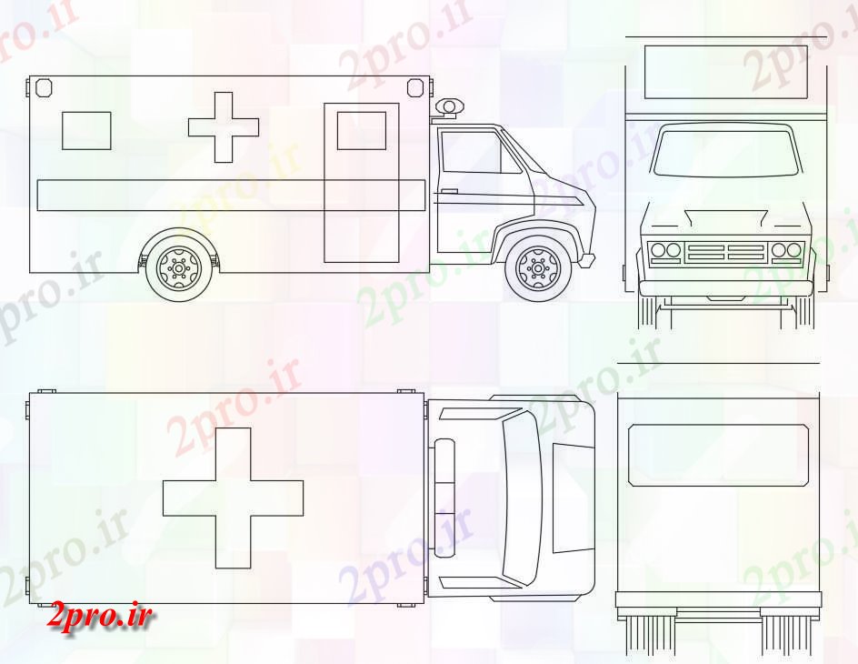 دانلود نقشه بلوک وسایل نقلیه آمبولانس  بلوک خودرو نشیمن   (کد48942)