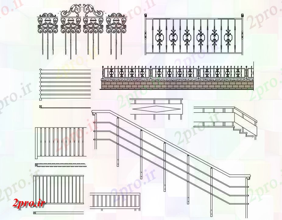 دانلود نقشه بلوک در و نرده های دیوار  طراحی  شامل انواع مختلفی از طراحی خلاق راه آهن و بلوک های طراحی فولاد،    (کد48956)