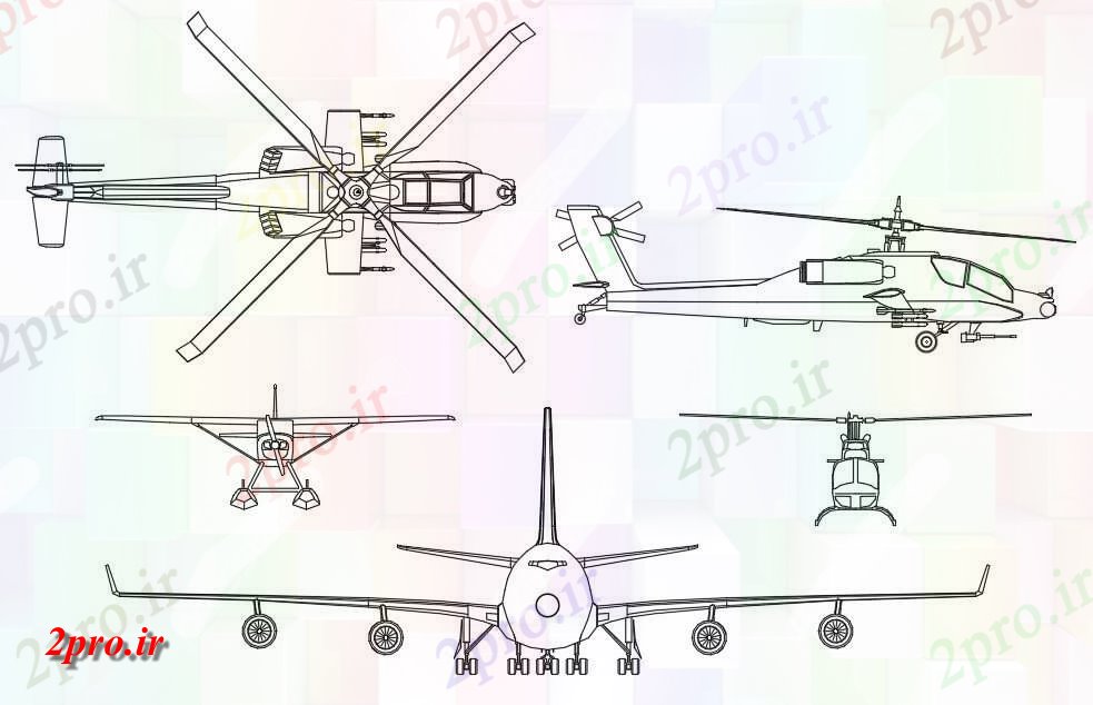 دانلود نقشه بلوک وسایل نقلیه هلیکوپتر و هواپیما  بلوک نمای نشیمن (کد48963)