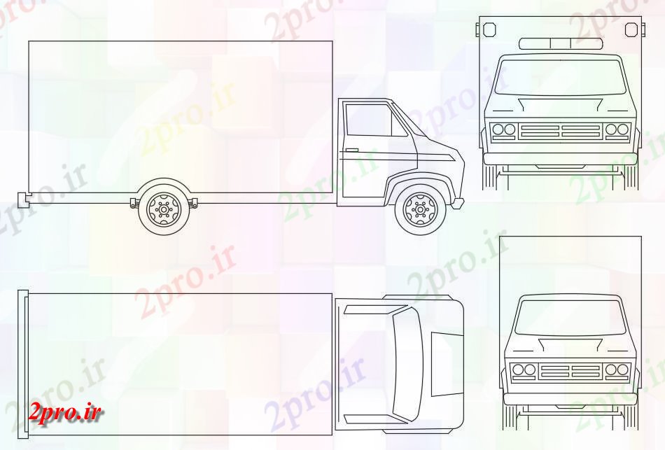 دانلود نقشه بلوک وسایل نقلیه تحویل کامیون نمای   (کد48964)