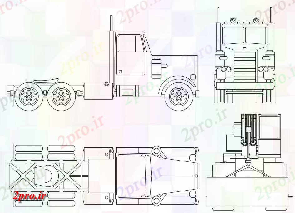 دانلود نقشه بلوک وسایل نقلیه کامیون بدون ظرف  بلوک نشیمن  (کد48987)