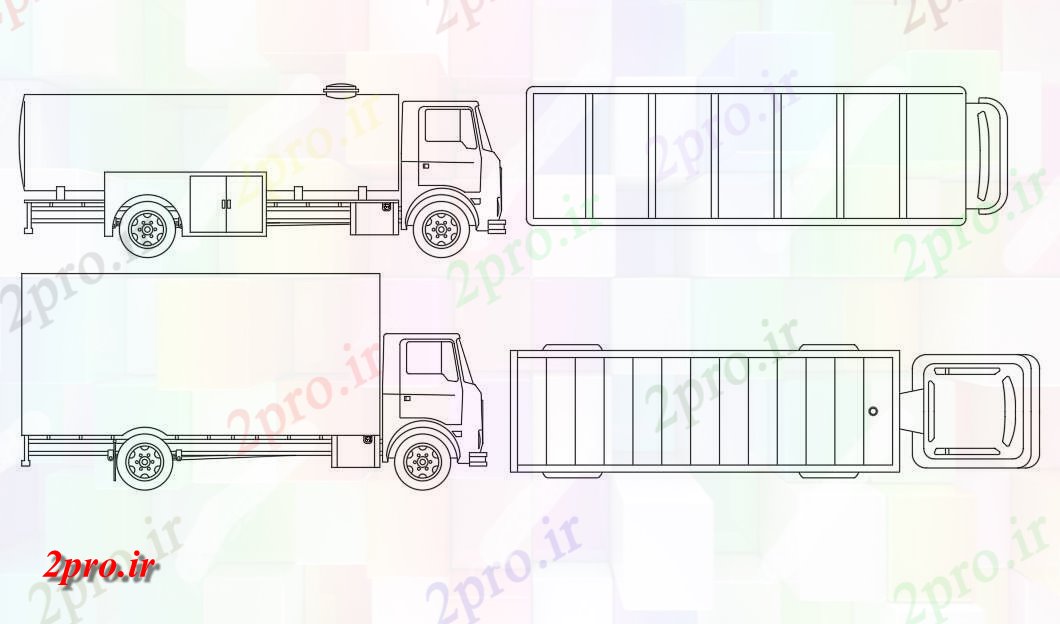 دانلود نقشه بلوک وسایل نقلیه کانتینر و کامیون تانکر  بلوک   (کد49011)