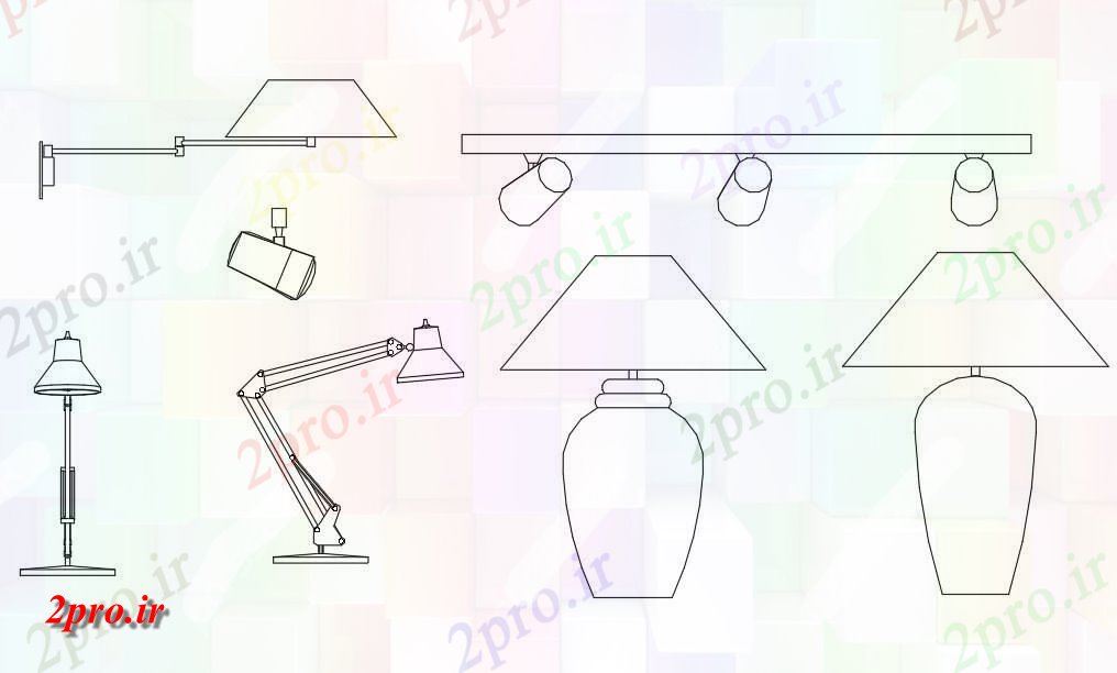 دانلود نقشه بلوک مبلمان انواع متفاوت، شکوهمند از دو بعدی  طراحی مطالعه بلوک لامپ و شب لامپ مبلمان اتوکد (کد49016)