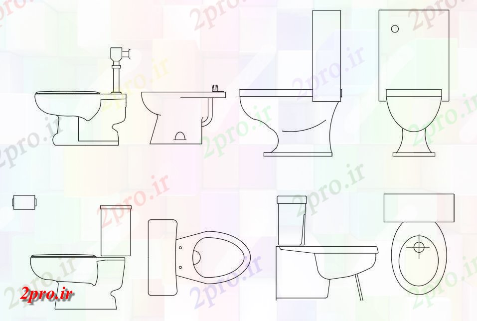 دانلود نقشه تجهیزات بهداشتی WC توالت  بلوک  بهداشتی افزارهای  (کد49033)