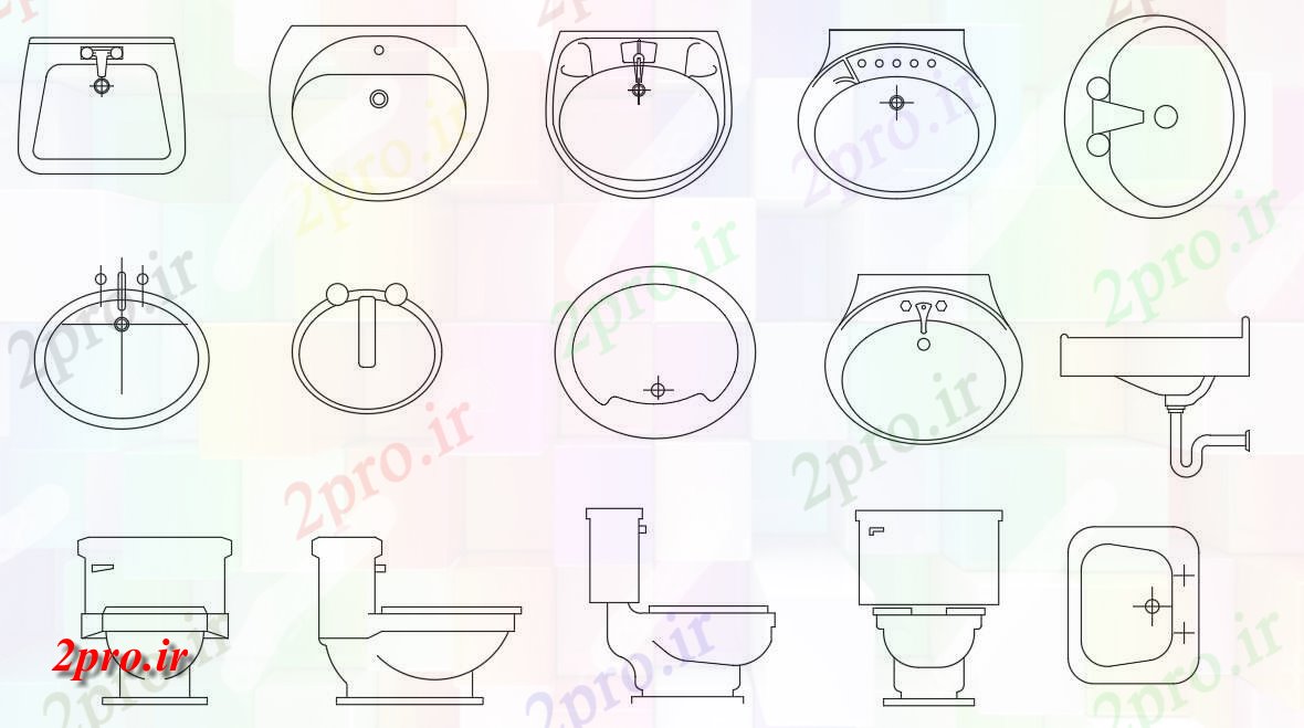 دانلود نقشه تجهیزات بهداشتی حوضه را بشویید و توالت بلوک بهداشتی افزارهای   (کد49117)
