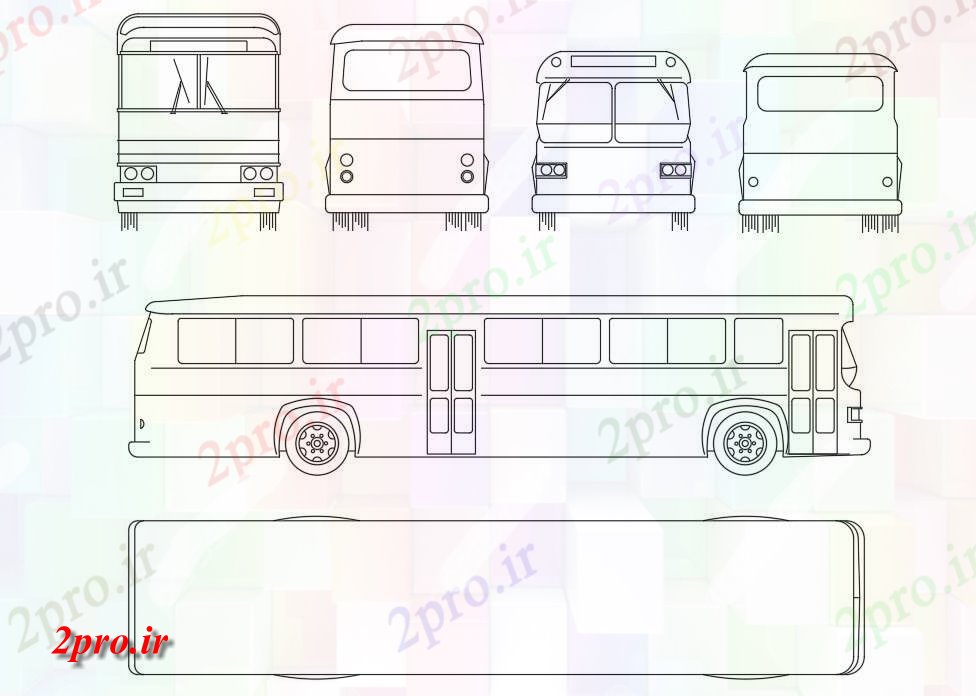 دانلود نقشه بلوک وسایل نقلیه اتوکد اتوبوس نمای  بلوک نشیمن  (کد49120)