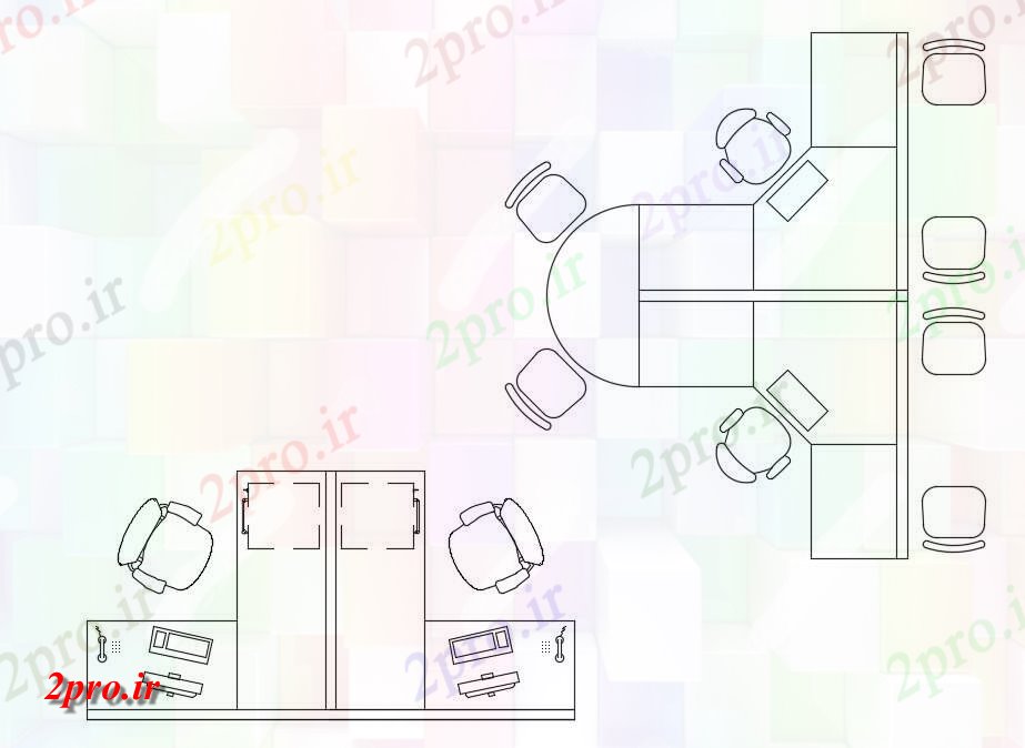 دانلود نقشه بلوک مبلمان انواع مختلف میز اداری و طراحی نما صندلی بلوک         (کد49155)