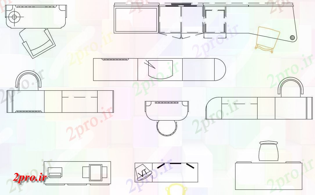 دانلود نقشه بلوک مبلمان   اتوکد از انواع مختلف میز و صندلی های اداری نما طراحی،   (کد49156)